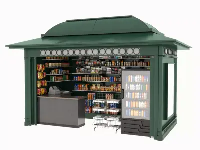Street side convenience store kiosk newsstand  Low-poly 3D model