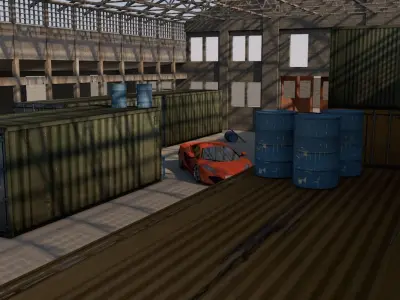 Warehouse orange car in Low-poly 3D model