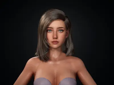 Realtime Mid Length Hairstyle - Game-Ready Low-poly 3D model