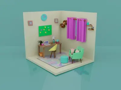 LowPoly Home Office Free low-poly 3D model