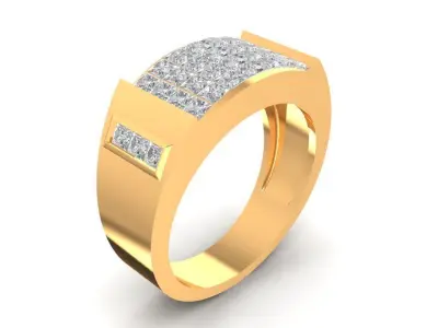 Gold Men Square Top Diamond Ring with Pave Setting 2320 3D print model