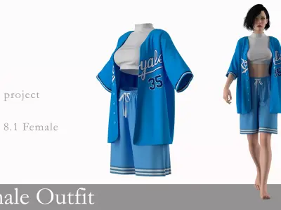 Female Baseball Fan Outfit Marvelous Designer 3D model