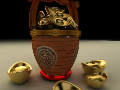 Chinese gold ingot bucket 3D model