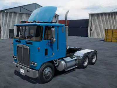 80s Cabover Truck with industrial environment unity 3d asset Low-poly 3D model