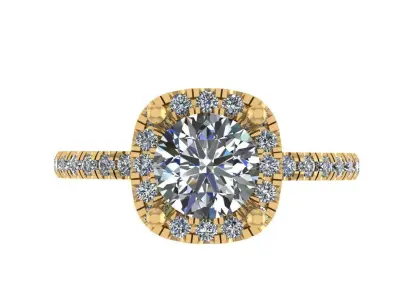 Cushion halo style diamond ring 3D print model