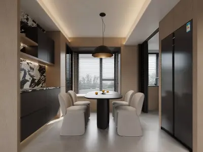 modern living room and dining room interior scenes  3D model