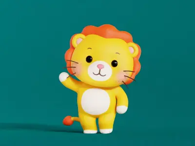 Lion Character Cartoon Chibi Kawaii Rigged Animated Low-poly 3D model