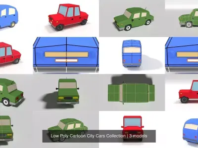 Low Poly Cartoon City Cars Collection 3D Model Pack