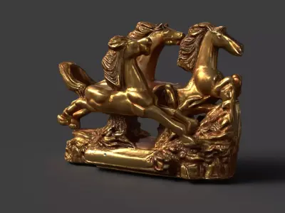 Golden horse sculpture figure  Low-poly 3D model