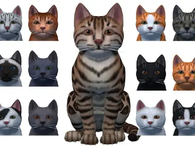 Cartoon Cats pack Low-poly 3D model