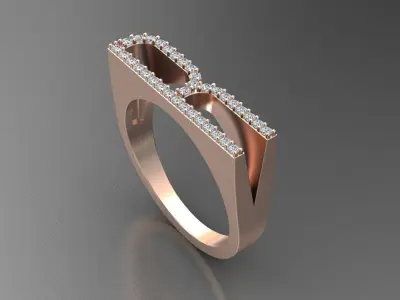 alphabet jewelry ring diamond letter R 3D print model