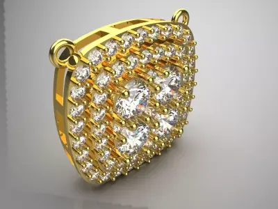Yellow Gold Diamond STL Pendant with Square Design Model jp0298 3D print model
