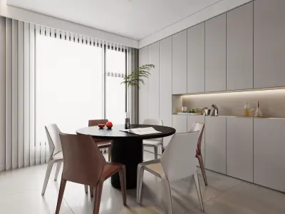 Modern living room dining room interior scenes 360 3D model