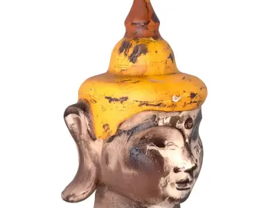 Antique Wooden Buddha Head Yellow 3D model