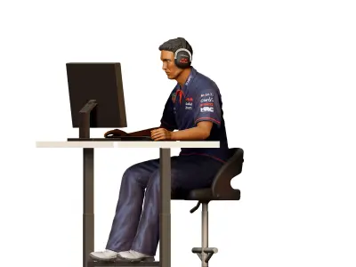 N1 Race team engineer with chair and desk 3D print model
