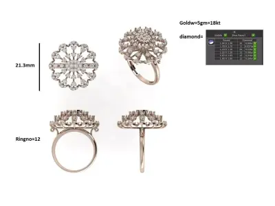 Rose Gold Floral Diamond Cluster Cocktail Ring 3D print model