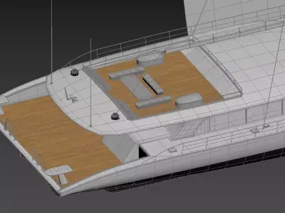 Luxury Sailing Catamaran with Red Spinnaker 3D model