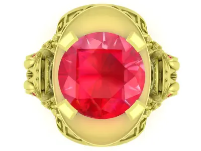 Luxury Oval Gemstone Men Ring with Ornamental Details 3D Mo 3738 3D print model