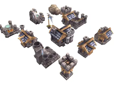 RTS Human Building Set - Low Poly Hand Painted Low-poly 3D model
