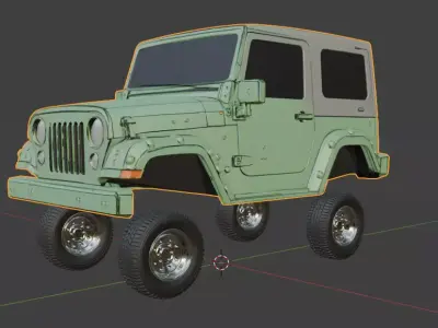 Jeep and Tyres are seperated 3D model