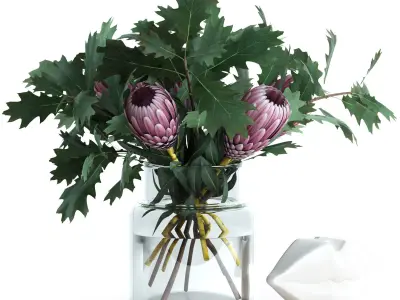 Protea and Oak leaves 3D model