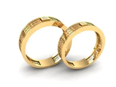 Luxury Engraved Diamond Couple Ring Set 345 3D print model