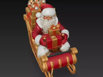 Santa Claus on Sleigh with Gifts - Christmas Holiday Sculptur... 3D print model