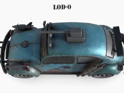 Post Apocalyptic Volkswagen Beetle Low-poly War Car Game Asset  Low-poly 3D model
