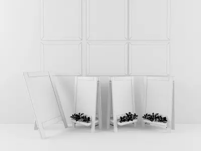 chalk board 03 with plants 3D model