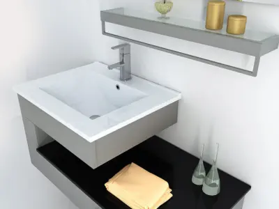 Bathroom modern vanity with sink and mirror Free 3D model