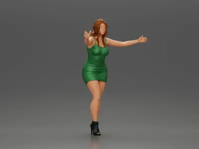 Sexy Girl in Dress and Heels Standing in Front of a Mirror 3D print model