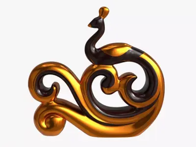 Modern Peacock Ceramic Figurine gold 3D model