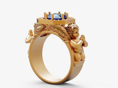 Radiant Square  and praying baby angel Silver Gold  Print 3D print model