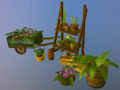 Stylized flower pots asset Low-poly 3D model