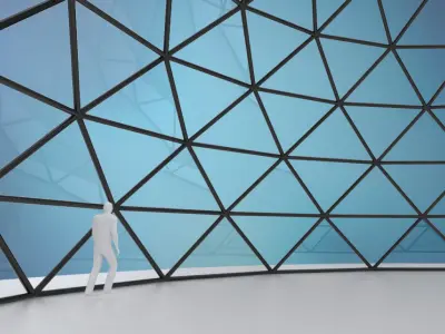 Dome pointed hexagonal triangulated structure with glass panels Low-poly 3D model