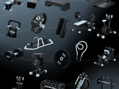 Stylized Gym and Fitness Set 3D model