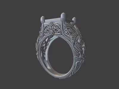 floral scrollwork ring cushion cut  cut square gemstone 3D print model
