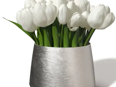 White Sulip In Silver Vase PBR 3D model