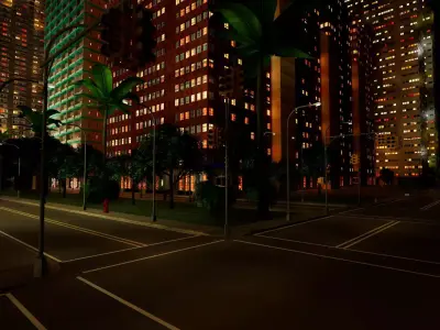 City Downtown Skyscraper Street - Night - Unreal - Lot 08 Low-poly 3D model