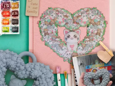 Garland of Cats and flowers 3D print model