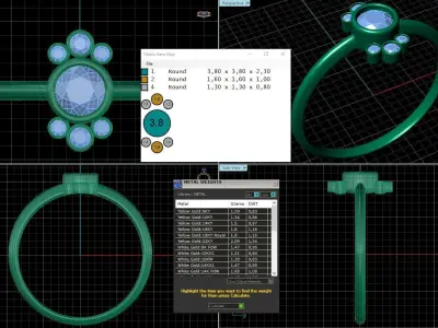 Round Diamond Ring in Bezel Setting Flower Shaped Cluster 3D print model