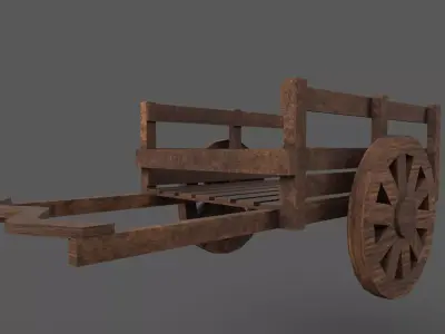 Wooden Cart Low-poly 3D model