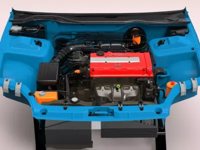  Honda Civic 2000 engine Low-poly 3D model