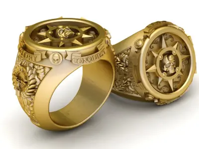 COMPASS AND SKULL FACE RING 3D PRINTABLE MODEL 3D print model