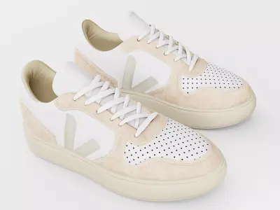 Casual Sneaker Leather Veja Style - White Beige Low-poly 3D model