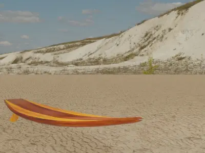 Wooden realistic surfboard Low-poly 3D model