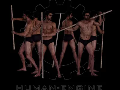 6 Male Holding a Stick Poses Anatomical Reference Bundle 008 3D model