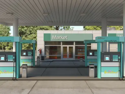 Realistic Low - Poly Gas Station 3D Model Low-poly 3D model