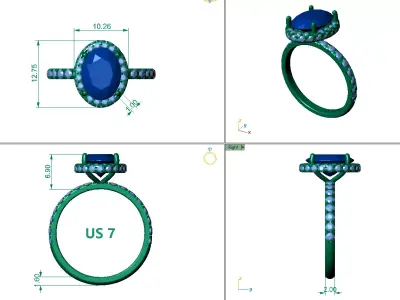 2ct Oval Halo Diamond Engagement Ring Yellow Gold 3D Model 3D print model