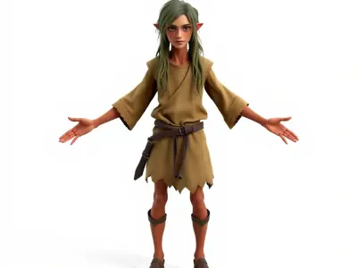 Elven Forest Wanderer D Character Model with Dynamic Animations Low-poly 3D model
